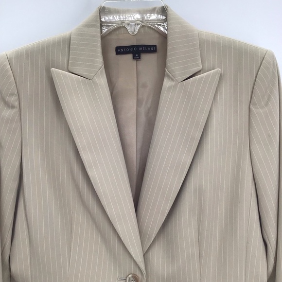 Antonio Melani Classic Tailored Pinstripe Blazer Business Casual Tan Size 6 - Picture 3 of 7